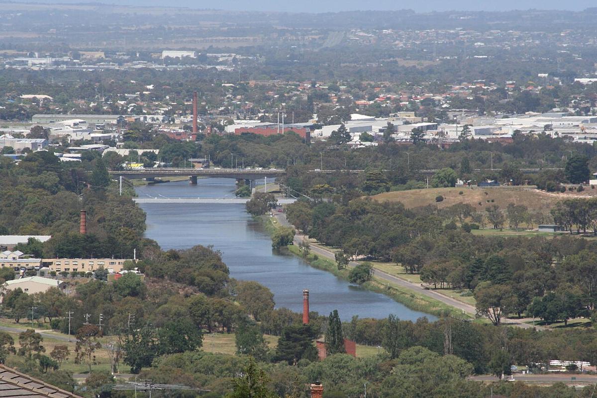 The Barwon River winding through Geelong, seen from Montpelier Park in Highton, Victoria