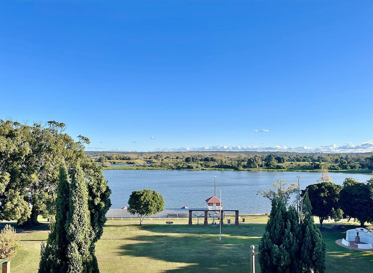 The broad Clarence River at Grafton, New South Wales, seen over Memorial Park